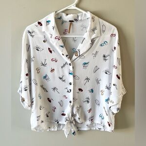 Harlow Women's Beach Printed Button-Up Tie-Front Short Sleeve Top-S-Resortwear